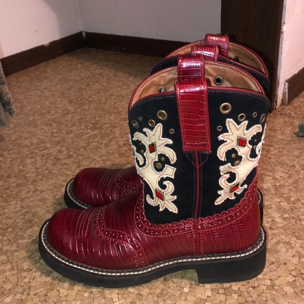 Ariat Red and Black Boots with Gem detailing